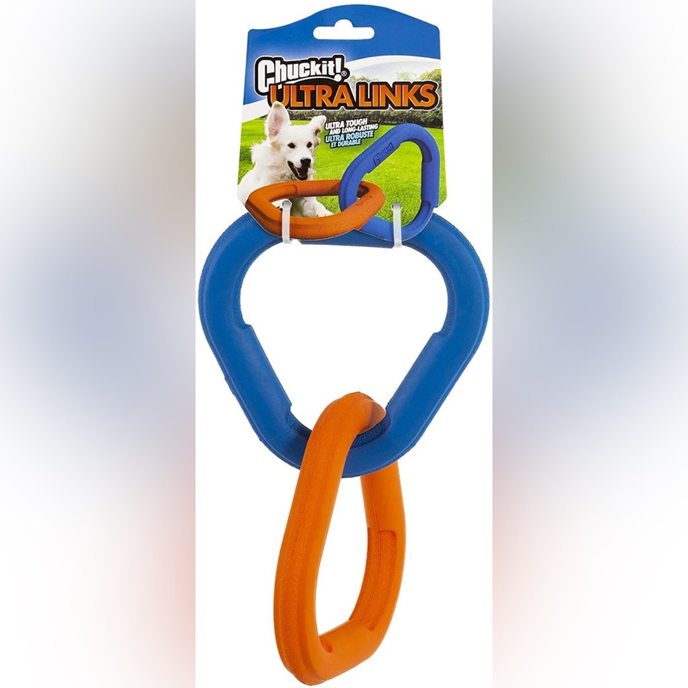 Durable Blue and Orange Dog Chew & Fetch Link Toy